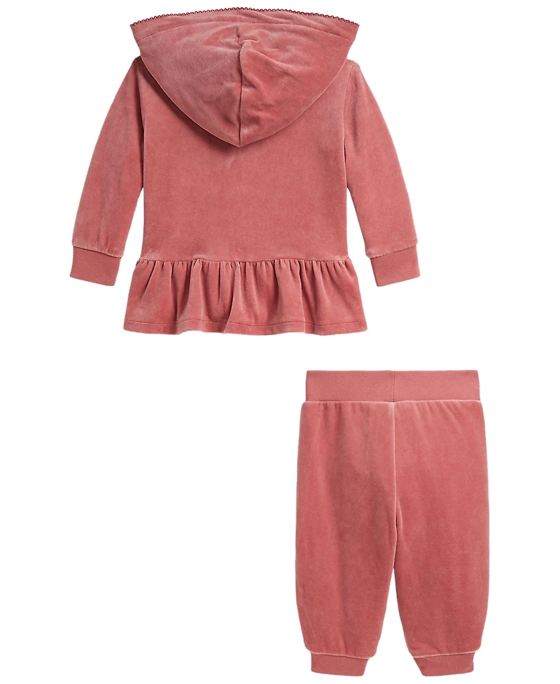 Polo Ralph Lauren Baby Girls' Long-sleeve Velour Hoodie and Jogger Pants, 2-Piece Set
