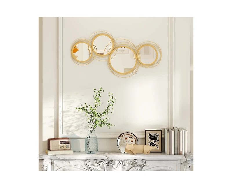Busdays 42.25 Inch Circle Mirror Modern Metal Wall Art for Living Room Bedroom Dining Room