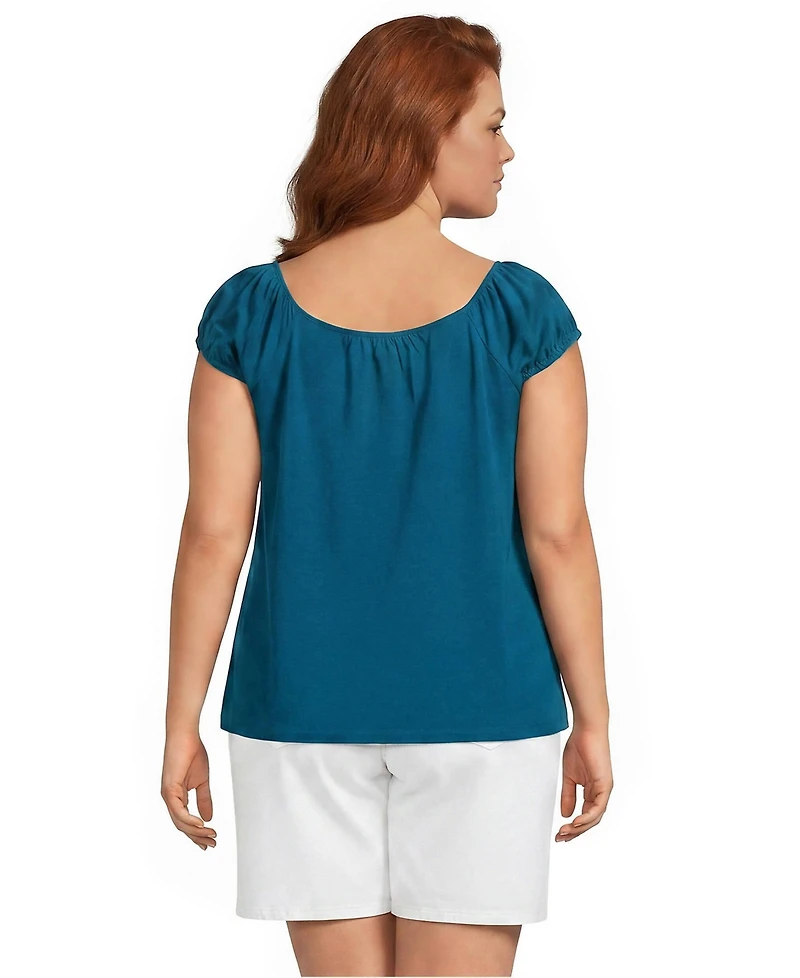 Lands' End Plus Sleeveless Lightweight Jersey Pintuck Button Front Blouse