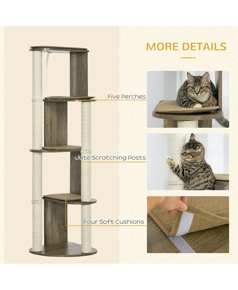 Ruie 65 Inch Corner Cat Tree Tall Multilevel Tower with Sisal Scratching Posts