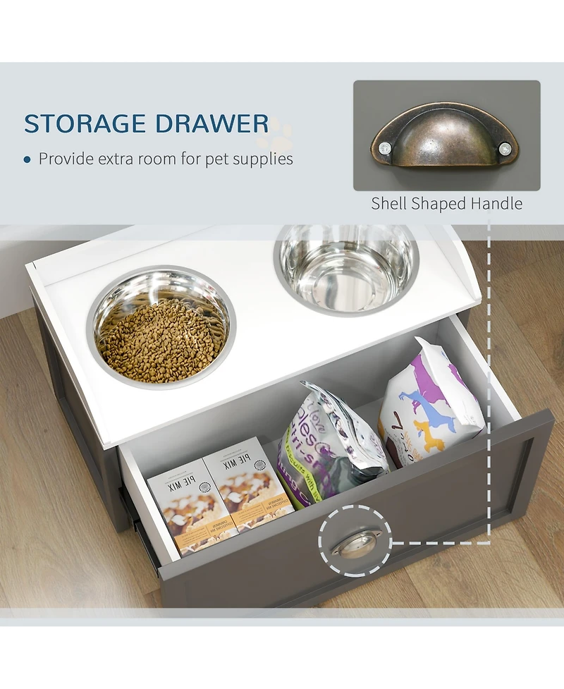 Ruie Elevated Dog Feeding Station with Storage Drawer and Two Raised Bowls for Large Dogs