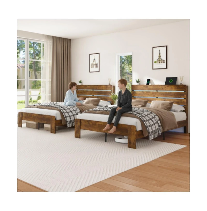 Lucky One King Size Bed Frame with Headboard and Footboard, Led Lights, Usb Charging Station, All-Metal Support