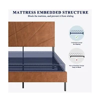 Streamdale Furniture Lucky One Queen Size Metal Platform Bed Frame with Upholstered Headboard, Square Design, Under-Bed Storage, No Box Spring Needed