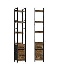 homfan 6-Tier Tall Narrow Industrial Bookshelf with 2 Fabric Drawers, Metal Frame
