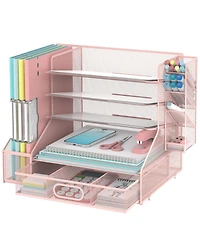 Danrong 5 Tier Mesh Desk Organizer with File Holder Tilted Sorter Pen Drawer Storage