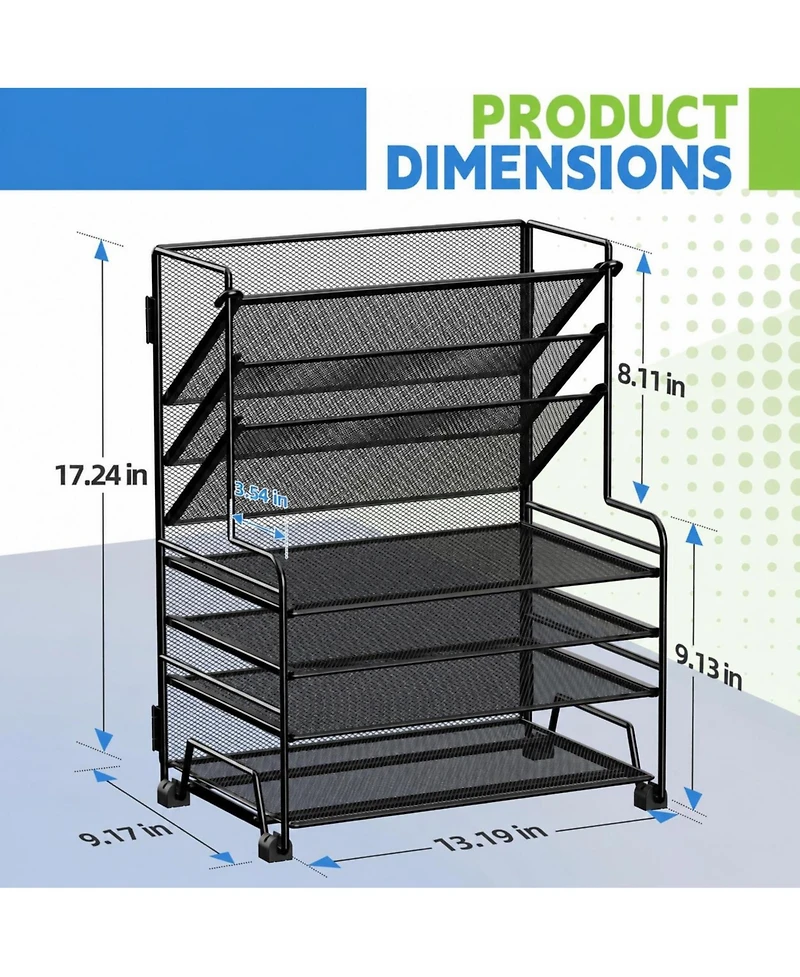 Danrong 4-Tier Document Tray and 3-Slot File Organizer - Metal Desktop Storage Rack