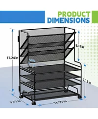 Danrong 4-Tier Document Tray and 3-Slot File Organizer - Metal Desktop Storage Rack