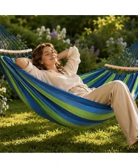 Piscifun Two Person Portable Camping Hammock With Anti Roll Balance Beam Tree Straps 550lbs Capacity