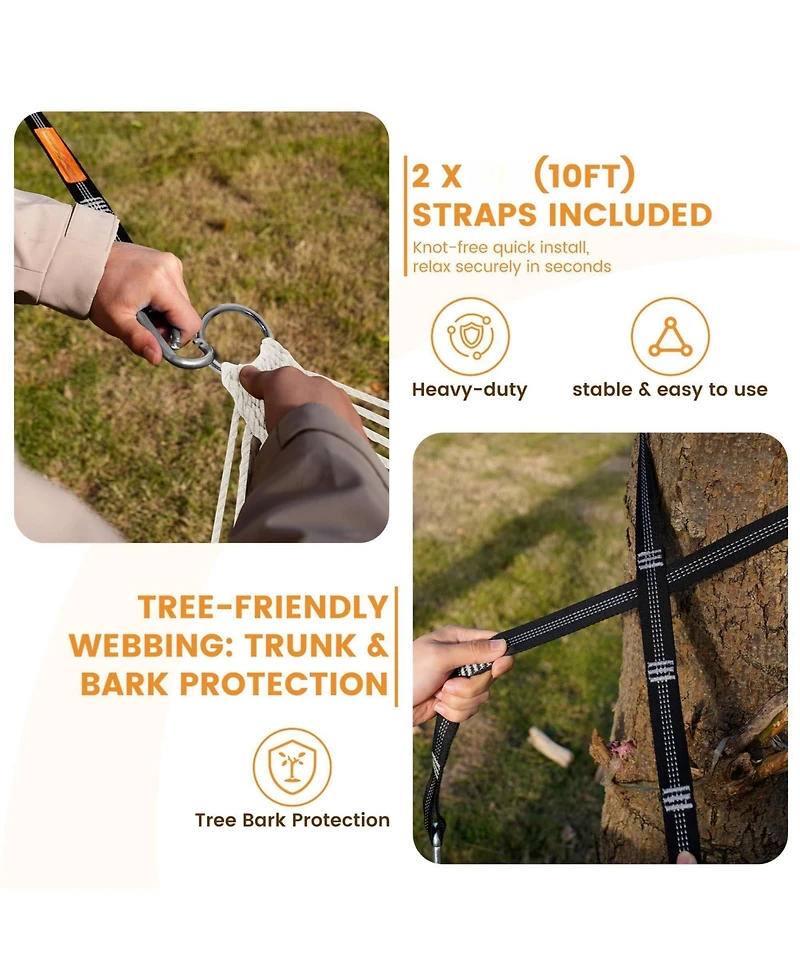 Piscifun 10.5feet 2 Person Quilted Double Hammock With Spreader Bar Side Pocket Carabiners Tree Straps 450lbs Capacity