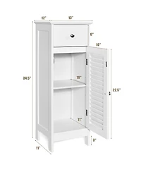 Gymax Bathroom Floor Storage Cabinet Side Wooden Organizer with Drawer and Shutter Door