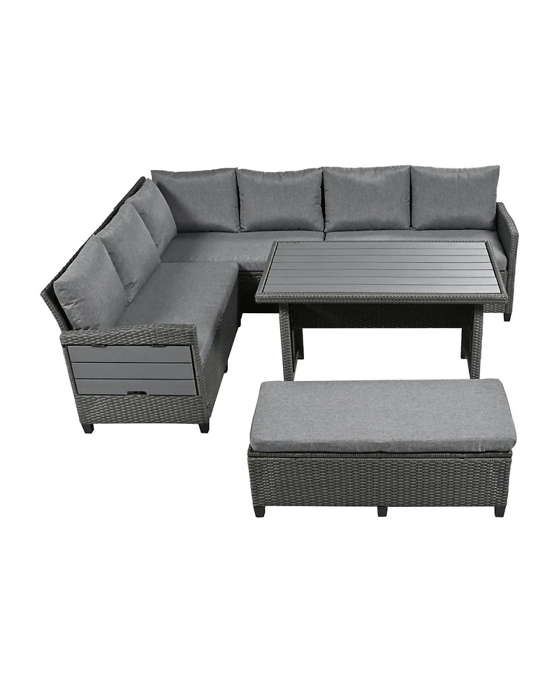 Asagikoiai 5-Piece Rattan L-Shaped Outdoor Sectional Sofa Set with Coffee and Side Tables-Asagikoiai