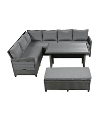 Asagikoiai 5-Piece Rattan L-Shaped Outdoor Sectional Sofa Set with Coffee and Side Tables-Asagikoiai
