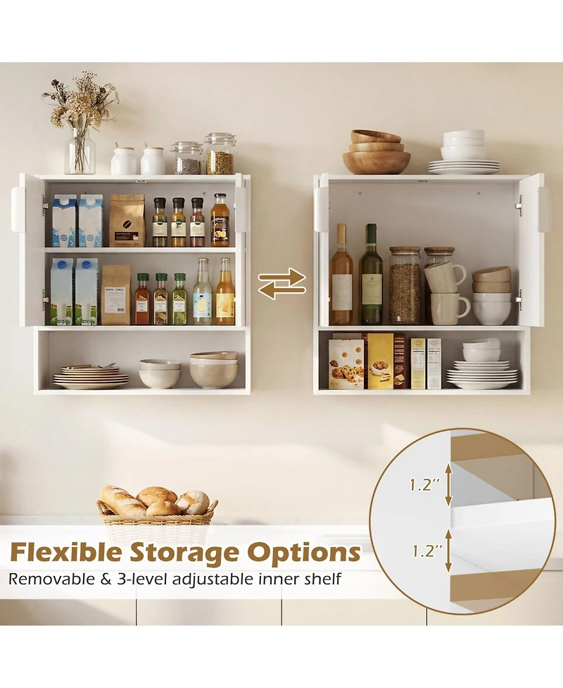 Gymax Bathroom Wall Cabinet Over-the-Toilet Medicine Cabinet with 2 Fluted Doors