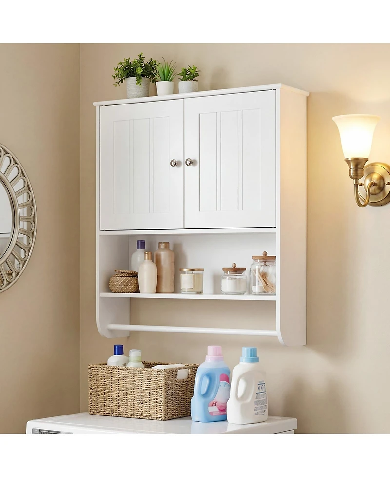 Gymax Bathroom Wall Cabinet Wall Mounted Medicine Cabinet with Towel Bar and Shelf