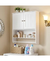 Gymax Bathroom Wall Cabinet Wall Mounted Medicine Cabinet with Towel Bar and Shelf