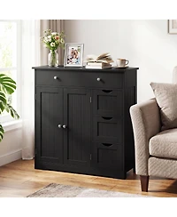 Gymax Bathroom Floor Cabinet Storage with 4 Drawers2 Doors and Adjustable Shelf