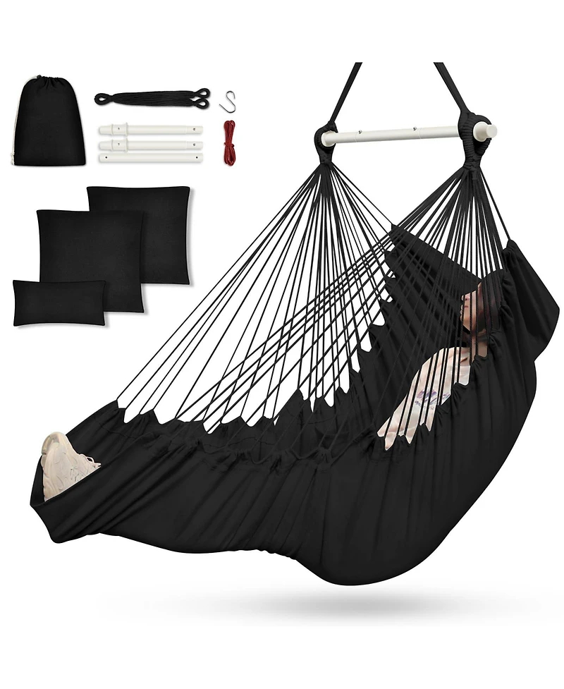 Piscifun Hammock Chair Hanging Swing With 3 Cushions Foot Rest Support 500lbs Weight Capacity Indoor Outdoor Patio Porch