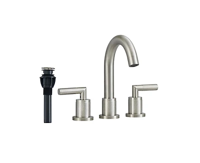 Busdays 2 Handle Brushed Nickel Bathroom Faucet Widespread 8 Inch 3 Hole 360 Degree Swivel Spout for Sink Basin