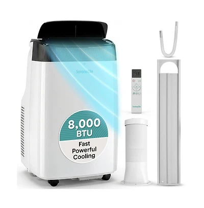 SereneLife 8,000 Btu Portable Air Conditioner with Fan, Dehumidifier, Remote and Window Installation Kit
