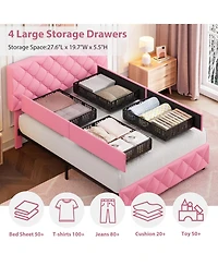 homfan Bed Frame with 4 Storage Drawers and Adjustable Headboard, Linen Upholstered Platform Beds