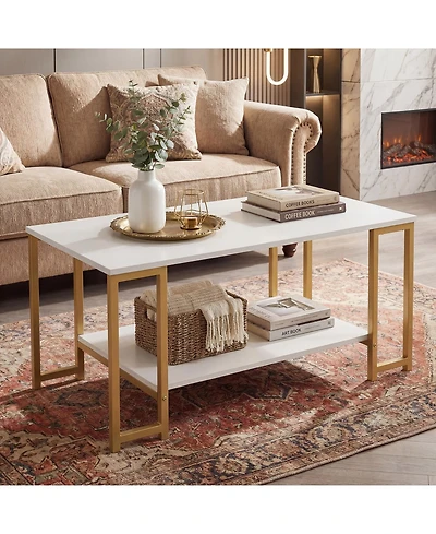 Costway 2-Tier Coffee Table, Modern Accent Table with Open Storage Shelf