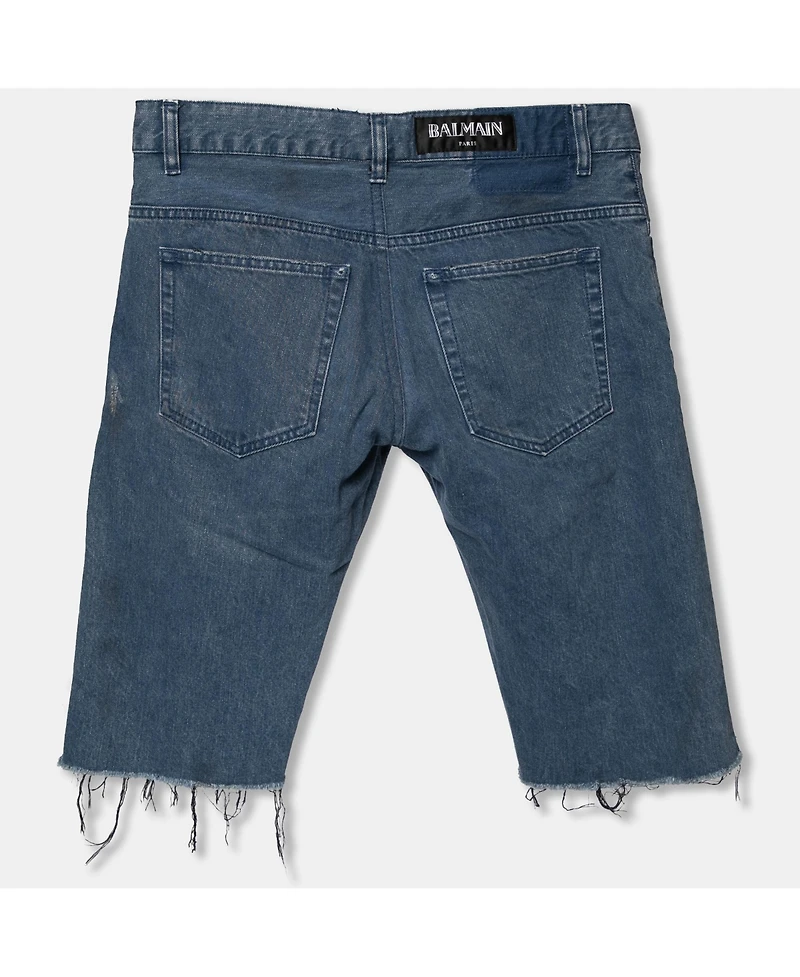Pre-Owned Balmain Men's Distressed Denim Frayed Edged Shorts