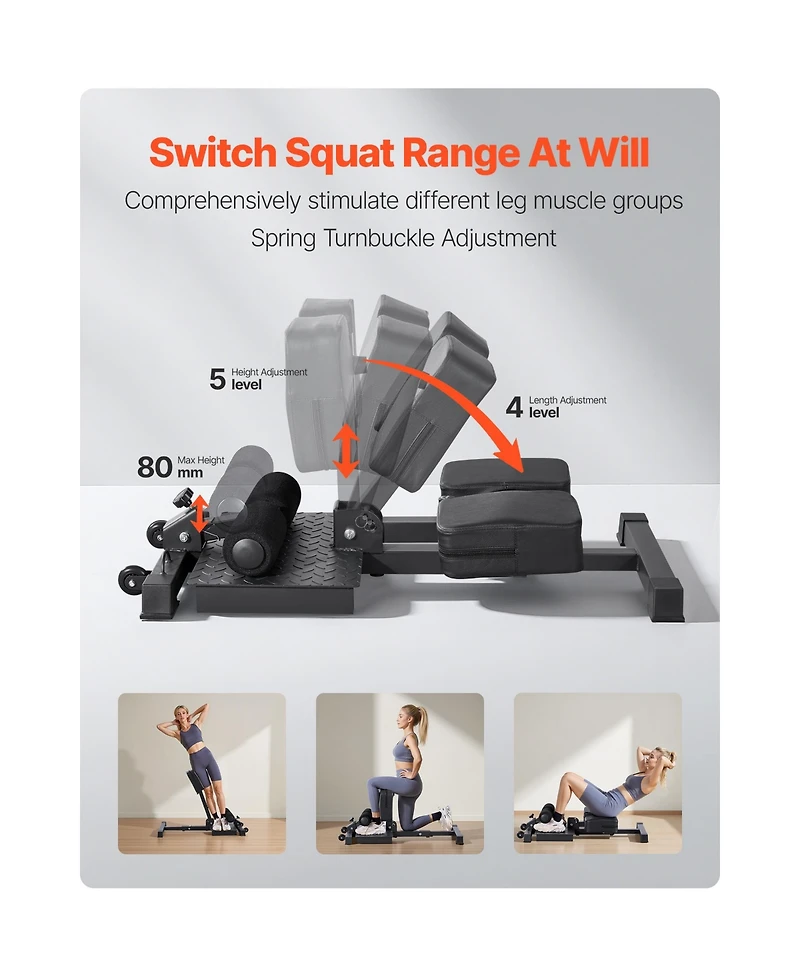 Sevorley Foldable Sissy Squat Machine, Adjustable Deep Squat Bench for Leg and Glute Training, 265 lbs