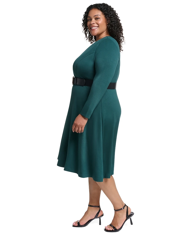 Dkny Plus V-Neck Buckle Belt Midi Dress