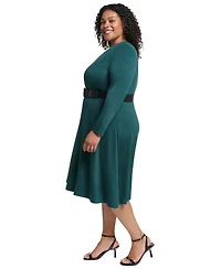 Dkny Plus V-Neck Buckle Belt Midi Dress