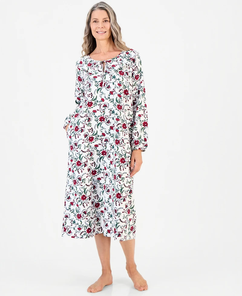 Charter Club Women's Long-Sleeve Cotton-Blend Flannel Nightgown with Pockets, Macy's Exclusive