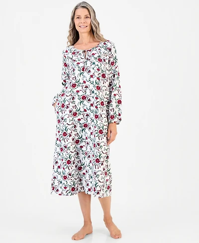 Charter Club Women's Long-Sleeve Cotton-Blend Flannel Nightgown with Pockets, Macy's Exclusive