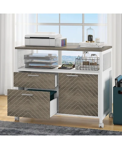 Tribesigns Modern File Cabinet: Lockable lateral cabinet with drawers for letter-size, door, shelves and casters. Printer stand for home office