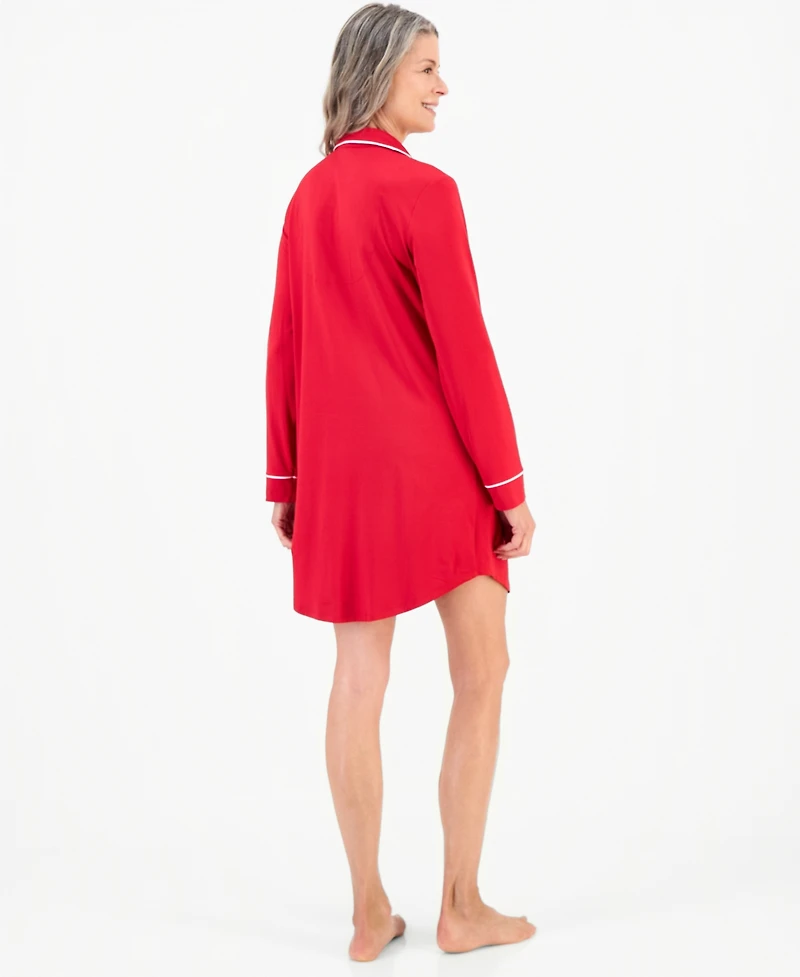 Charter Club Women's Long-Sleeve Button-Front Notched Sleep Shirt, Macy's Exclusive
