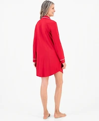 Charter Club Women's Long-Sleeve Button-Front Notched Sleep Shirt, Macy's Exclusive