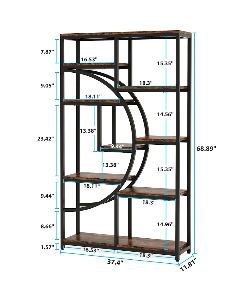 Tribesigns 5 Tier Industrial Bookshelf Set of 2, Freestanding Tall Bookshelves Display Shelf Storage Organizer with 9-Open