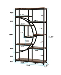 Tribesigns 5 Tier Industrial Bookshelf Set of 2, Freestanding Tall Bookshelves Display Shelf Storage Organizer with 9-Open