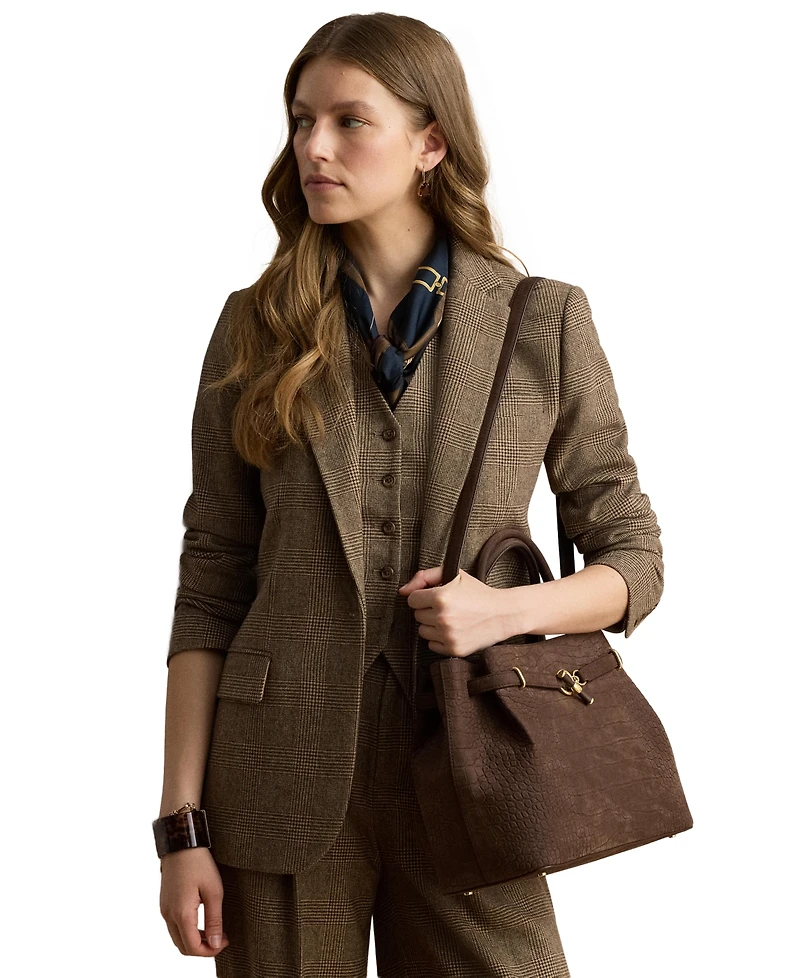 Lauren Ralph Lauren Crocodile Embossed Nubuck Large Blaike Satchel Handbag