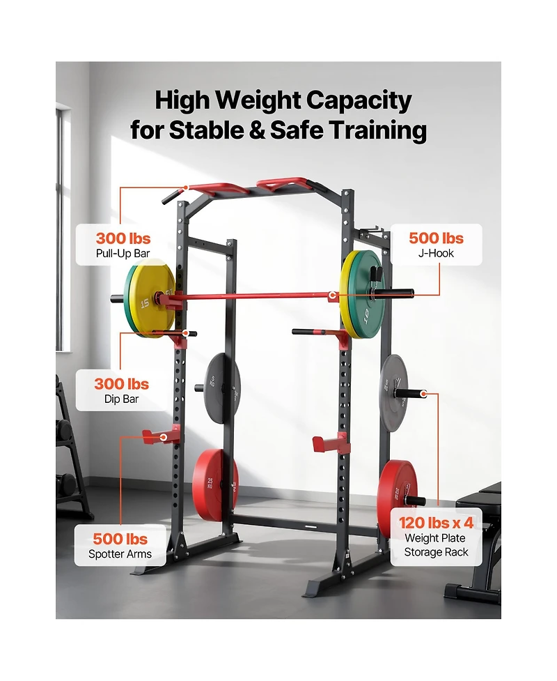 Sevorley Power Cage Rack with J-Hooks and Pull-Up Bar for Home Gym