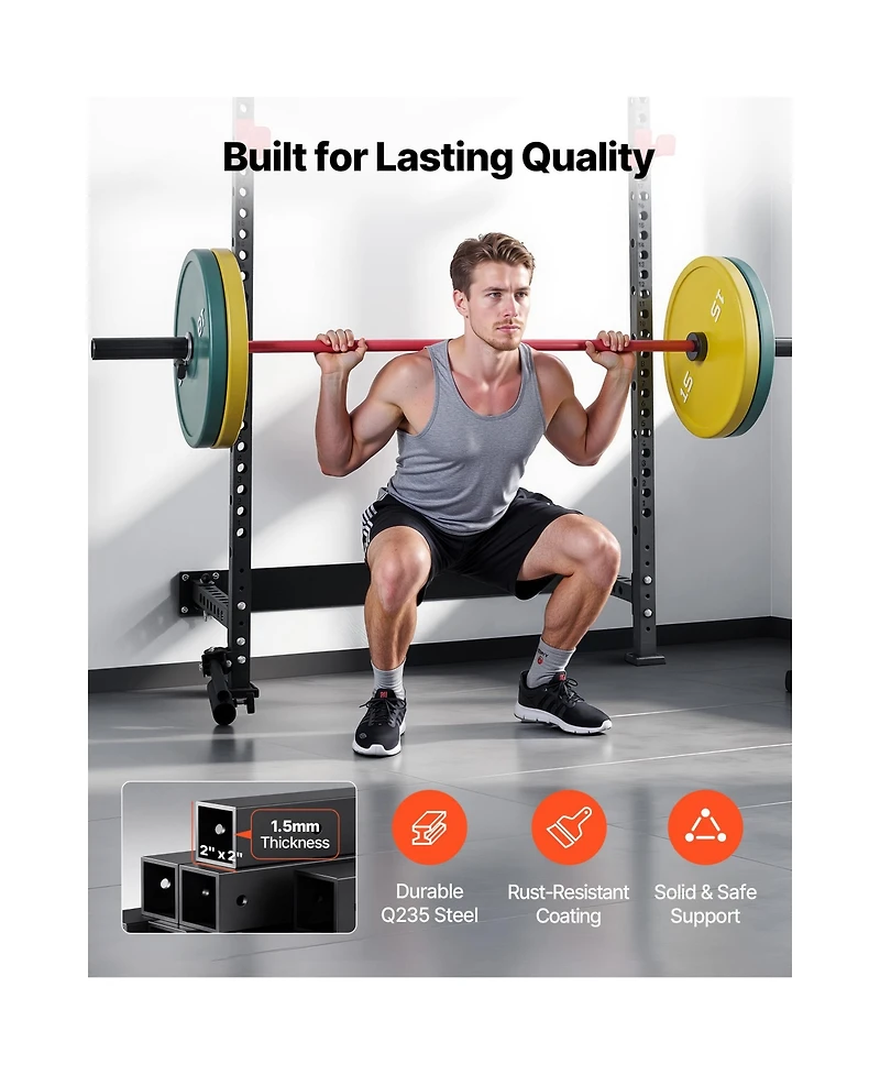 Sevorley Folding Wall-Mounted Power Cage Squat Rack for Home Gym, Adjustable J-Hooks and Pull-Up Bar, 1000 lb Capacity