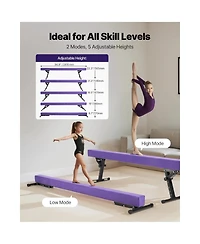 Sevorley Adjustable Balance Beam for Kids, 8FT Gymnastics Floor Beam with 5 Height Levels