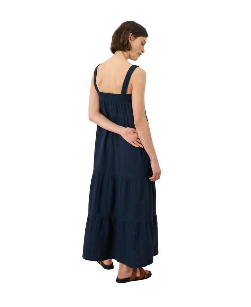 Pact Women's Organic Cotton Coastal Double Gauze Strappy Tiered Dress