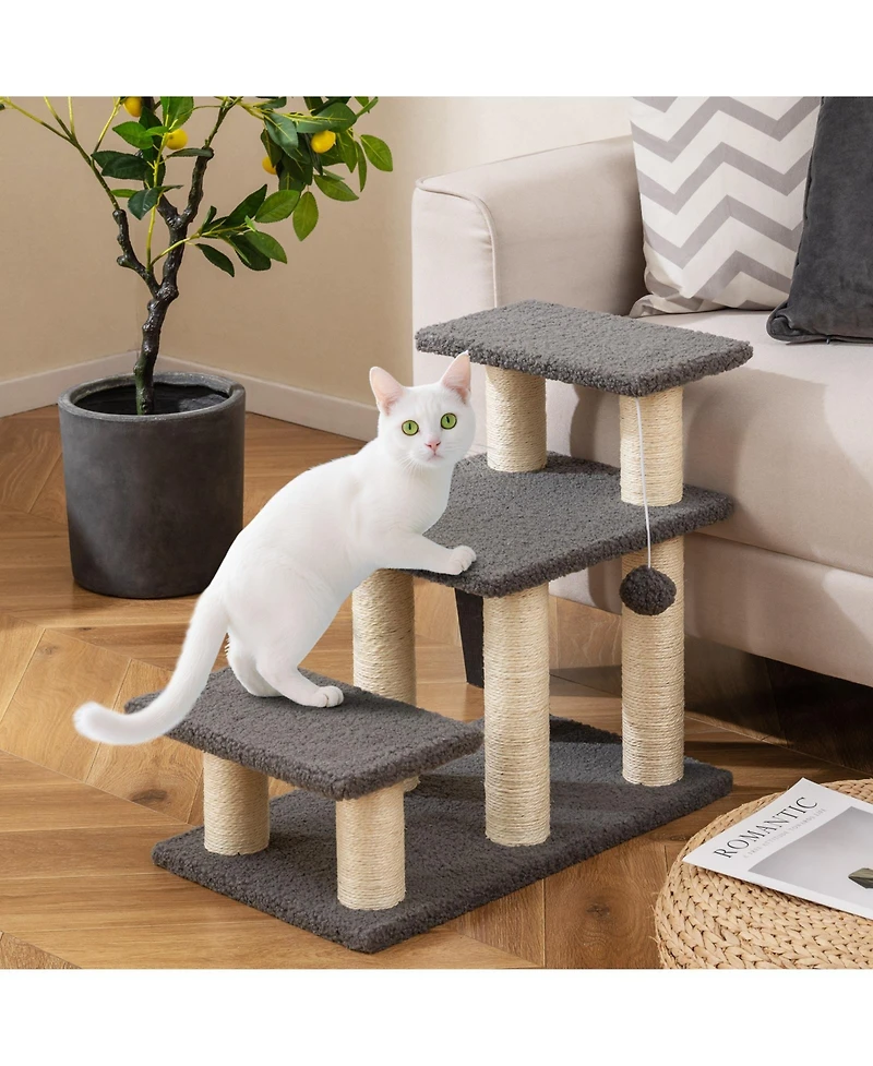 Gymax 2-in-1 Cat Tree Tower Pet Steps With Scratching Posts Hanging Toy Ball Perch