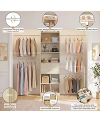 Aheaplus Small Closet Organizer with Drawers and Hanging Rods for a Child's Room
