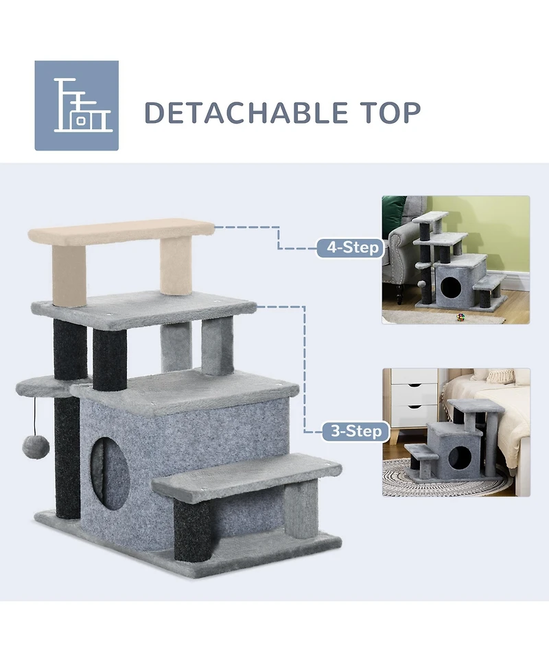 Ruie Adjustable 3 to 4 Step Cat Stairs with Scratching Post and Condo