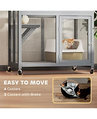Ruie 74 inch Wooden Outdoor Cat House Catio on Wheels with 3 Perches