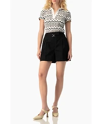 Ivonne Women's Chevron Knit Collared Polo Blouse