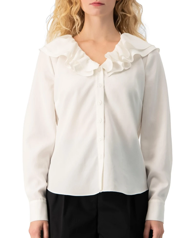 Ivonne Women's Ruffle Collar V-Neck Long-Sleeve Blouse