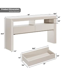 homfan Console Table with Drawers - 63" Farmhouse Entryway Open Storage Shelves, Narrow Sofa Behind Couch, Durable Pb+Mdf