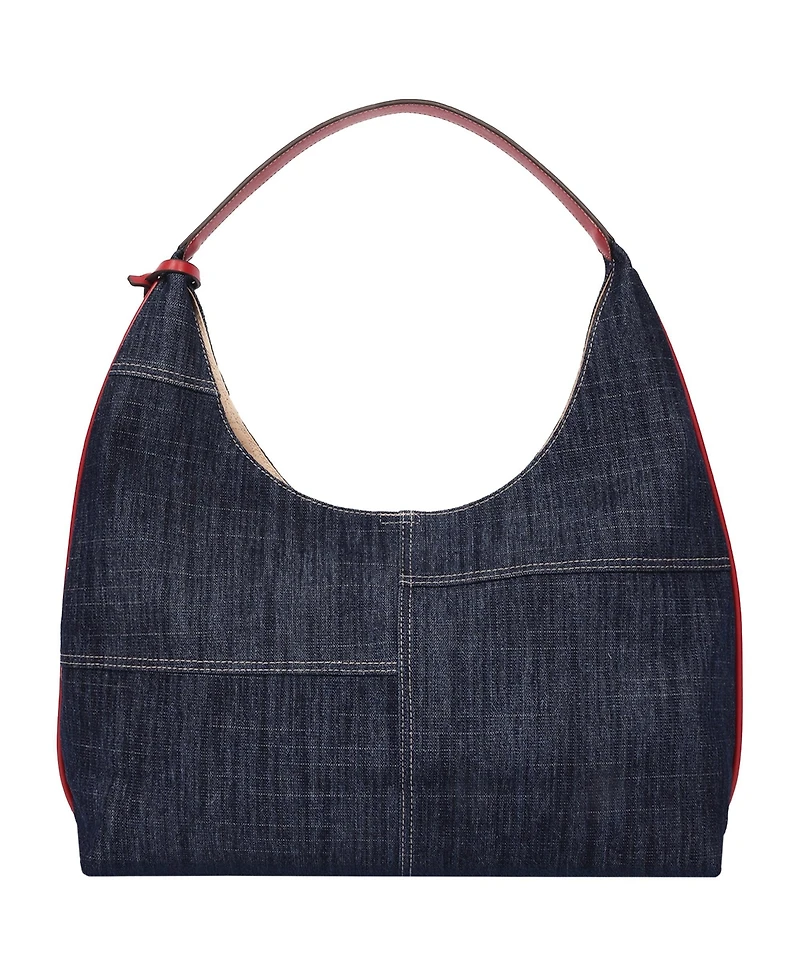 True Religion Varsity Logo Zip Pocket Denim Hobo Bag – Dark Denim Shoulder Purse