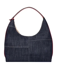 True Religion Varsity Logo Zip Pocket Denim Hobo Bag – Dark Denim Shoulder Purse